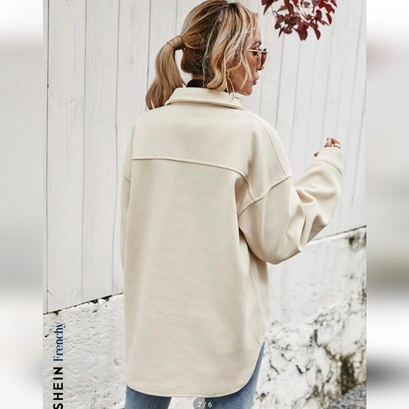 SHEIN Frenchy Flap Pocket High Low Hem Light Coat/Shacket - Picture 2 of 6